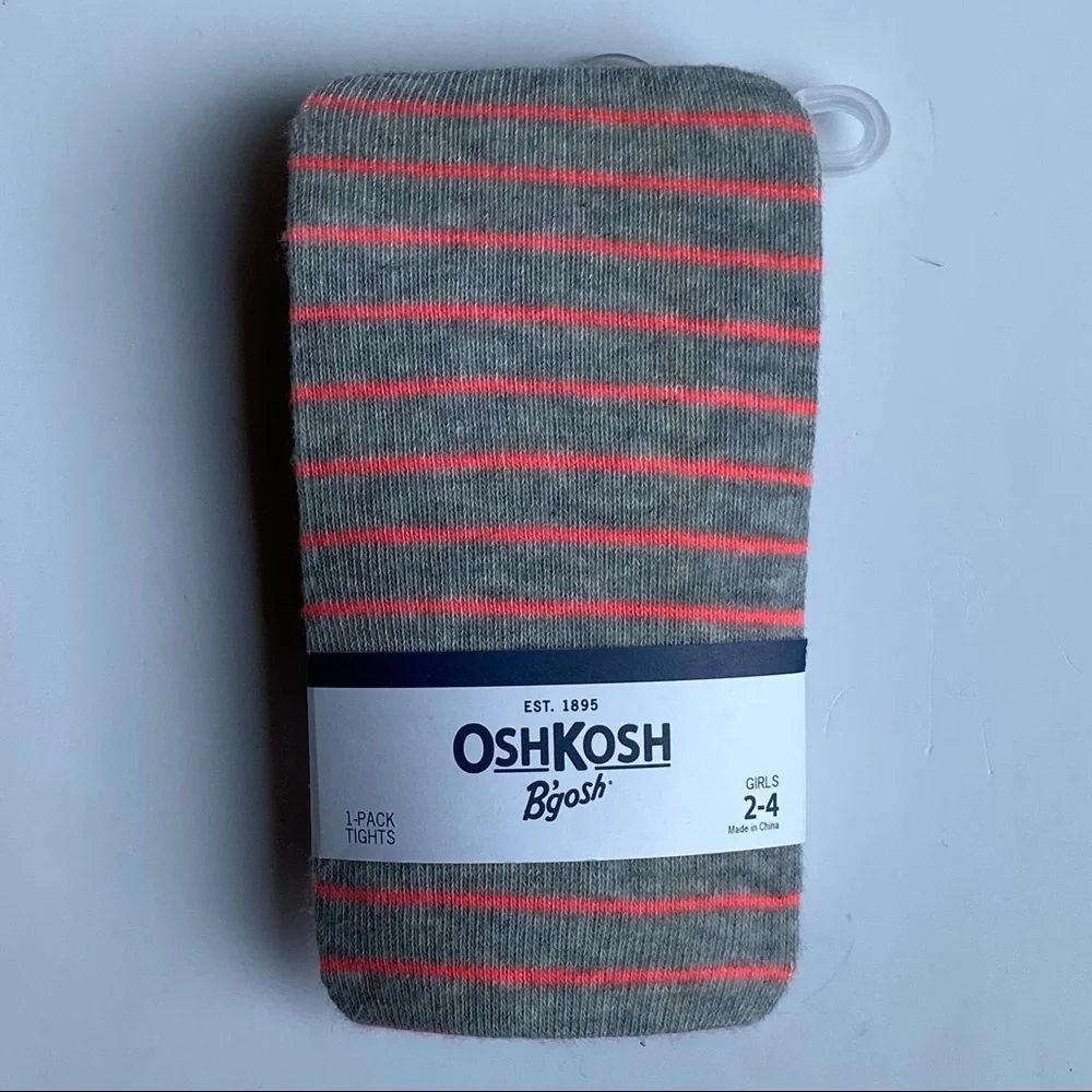 Oshkosh tights size 2-4 2T 3T 4T gray orange striped knit NWT new B’Gosh coral